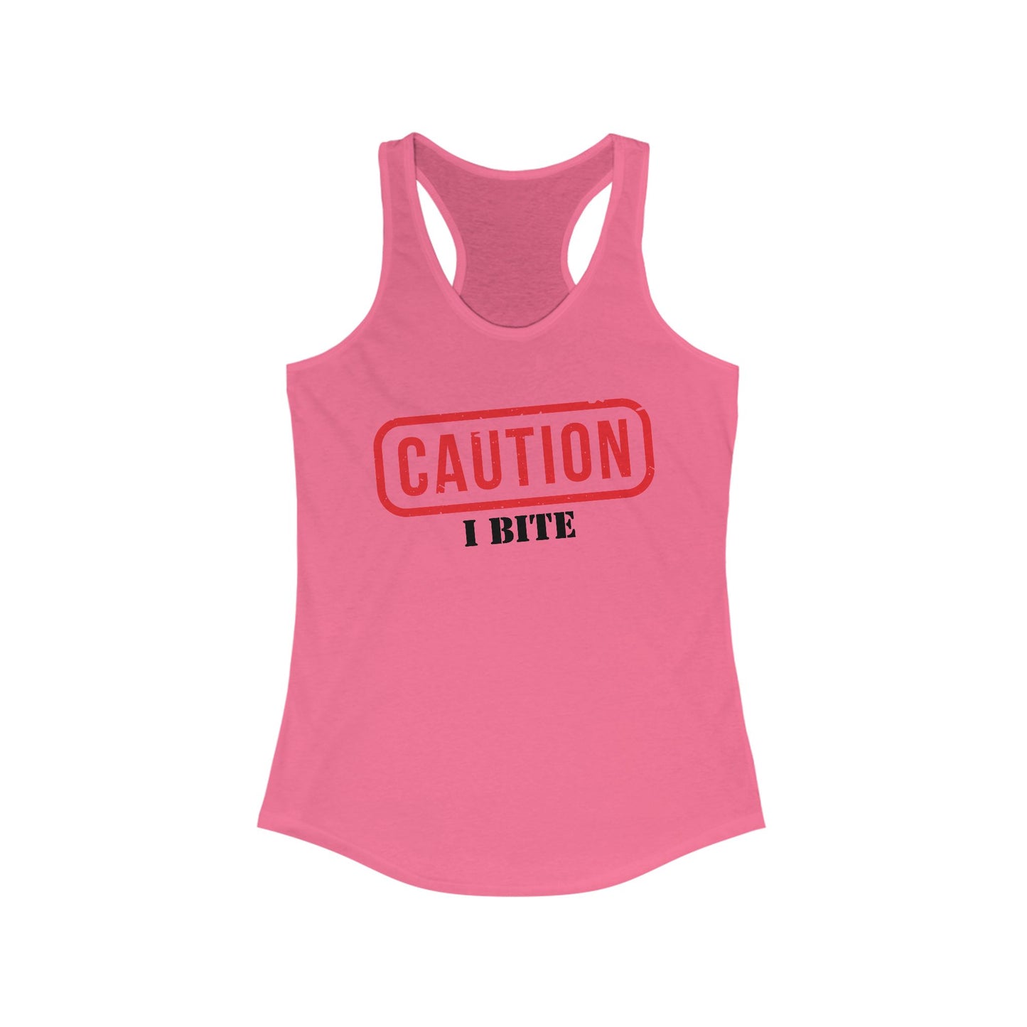 “Caution: I Bite” Women’s Racerback Tank — Soft, Savage, and Slightly Sinful