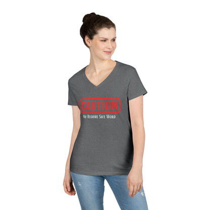 Caution May Require Safe Word - Fitted V-Neck Tee