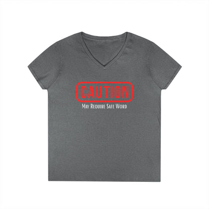 Caution May Require Safe Word - Fitted V-Neck Tee