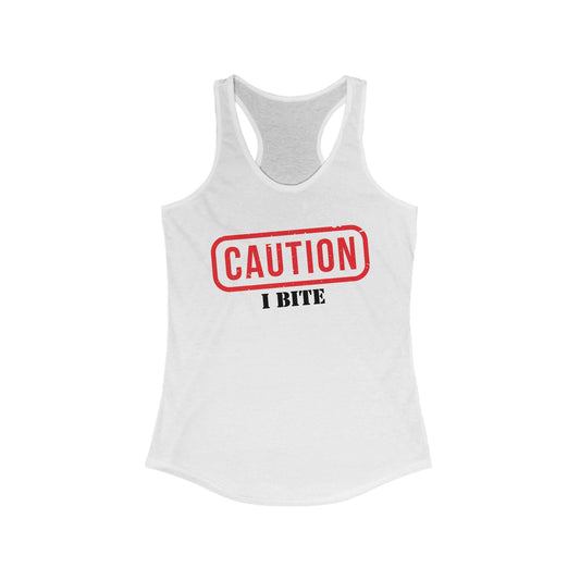 “Caution: I Bite” Women’s Racerback Tank — Soft, Savage, and Slightly Sinful
