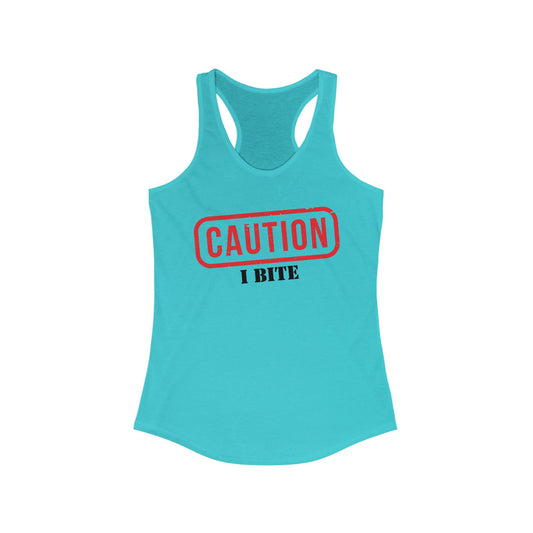 “Caution: I Bite” Women’s Racerback Tank — Soft, Savage, and Slightly Sinful