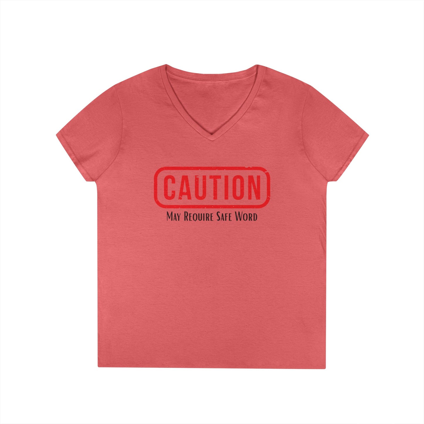 Caution May Require Safe Word - Fitted V-Neck Tee