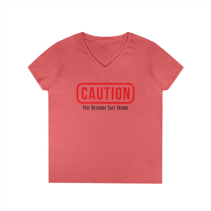 Caution May Require Safe Word - Fitted V-Neck Tee