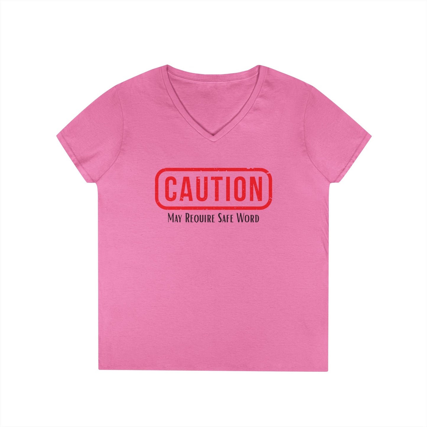 Caution May Require Safe Word - Fitted V-Neck Tee